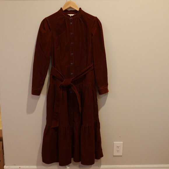 BODEN corduroy midi dress tiered button down rust 6 Long belt prairie cottage - Picture 2 of 10
